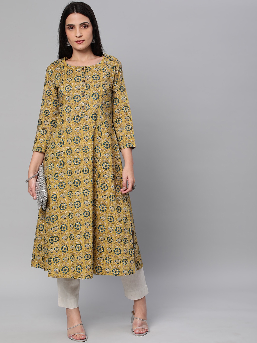 

KAMI KUBI Ethnic Motifs Printed Cotton Kurta, Mustard