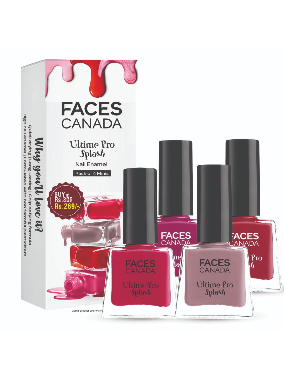 

FACES CANADA Set of 4 Ultime Pro Splash Long Lasting Mini Nail Enamels - 5 ml Each, Red