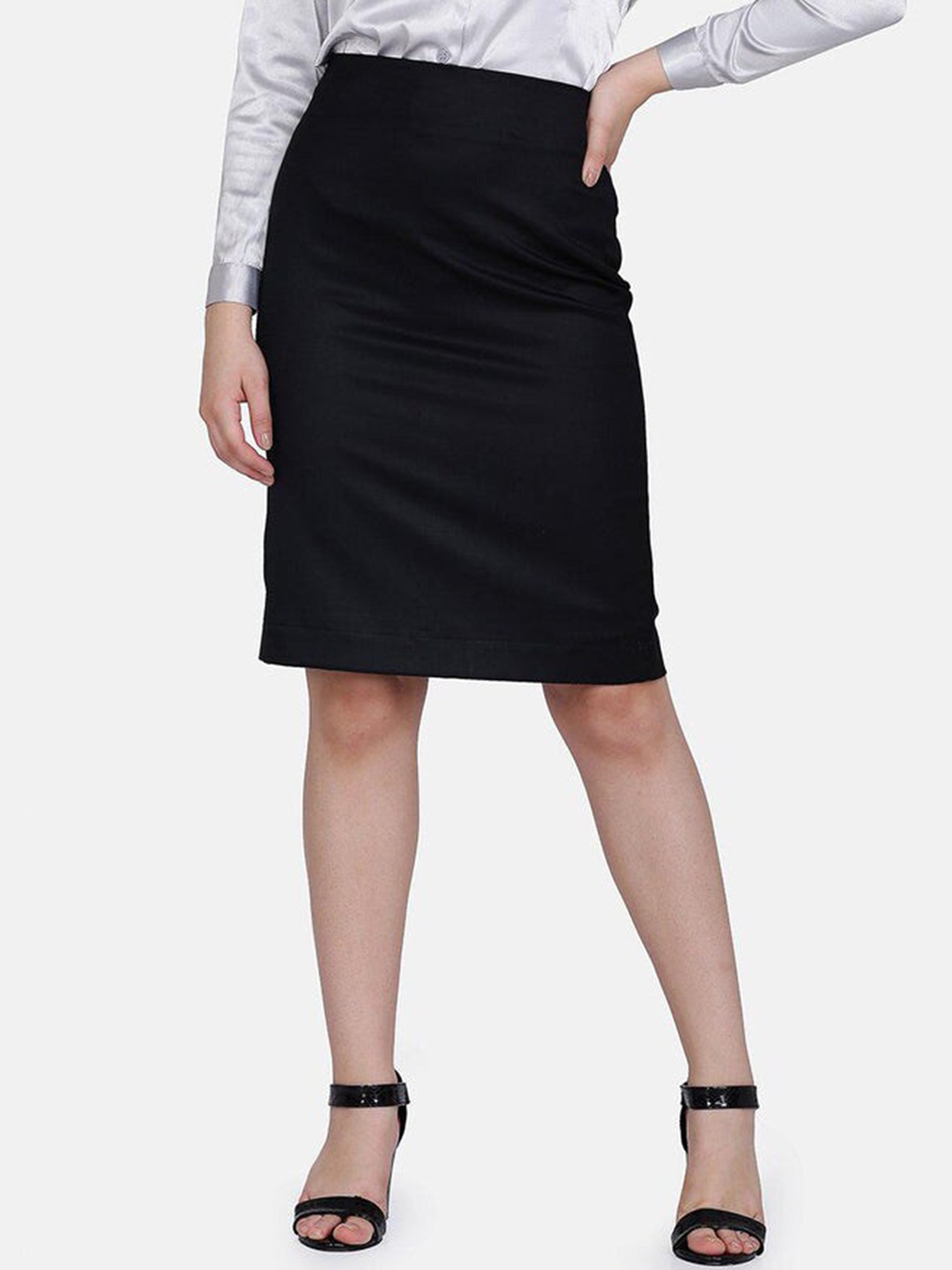 

PowerSutra Women Knee Length Formal Pencil Skirt, Black