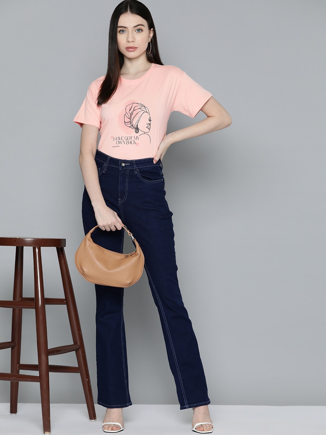 

Chemistry Printed Drop-Shoulder Sleeves Pure Cotton T-shirt, Peach