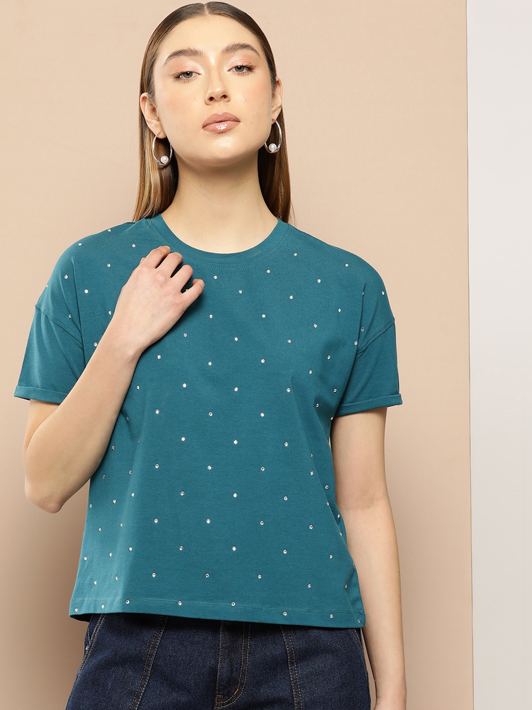 

Chemistry Women Embellished T-shirt, Teal