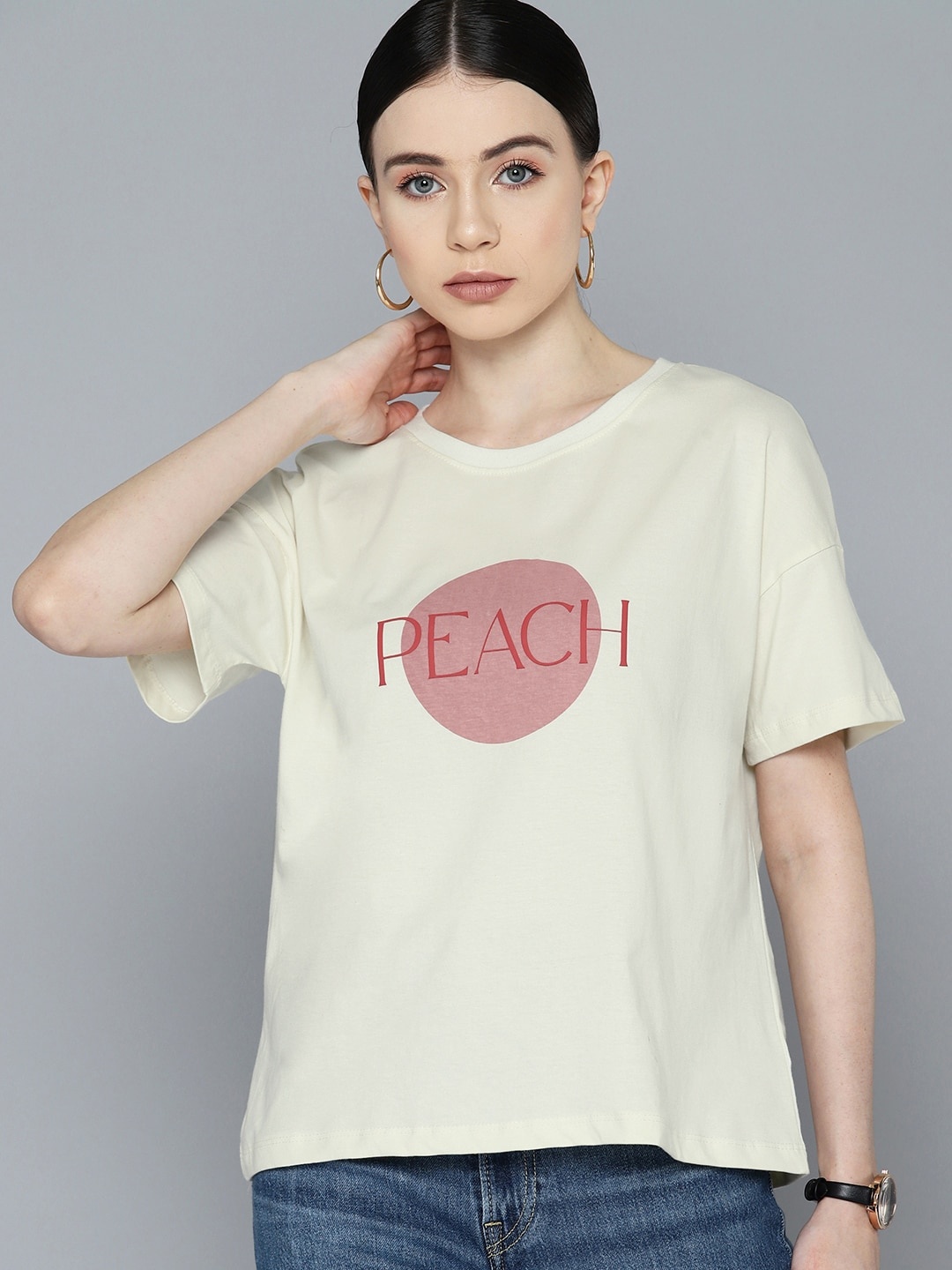 

Chemistry Printed Drop-Shoulder Sleeves Pure Cotton T-shirt, Off white