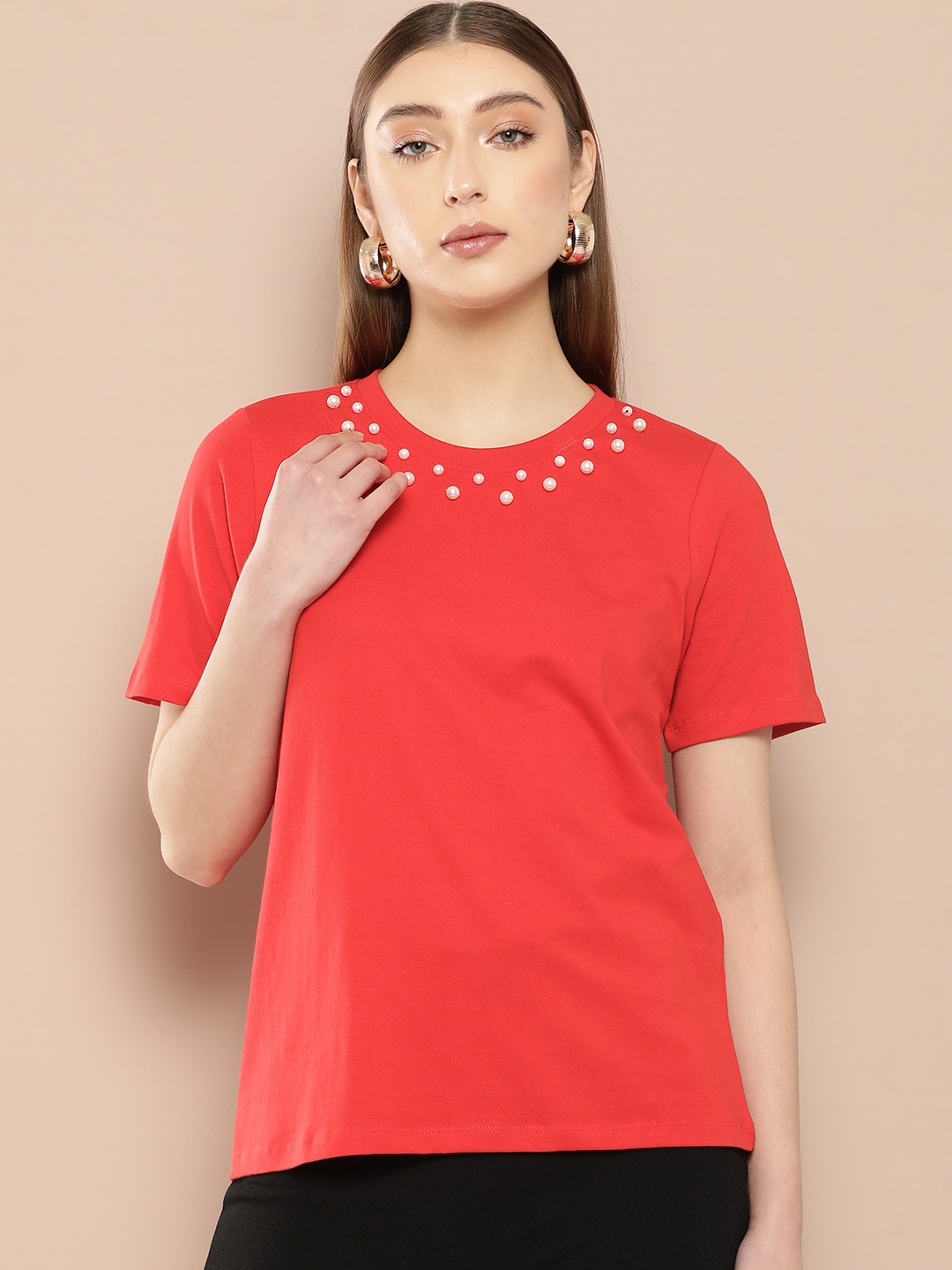 

Chemistry Studded Pure Cotton Top, Red