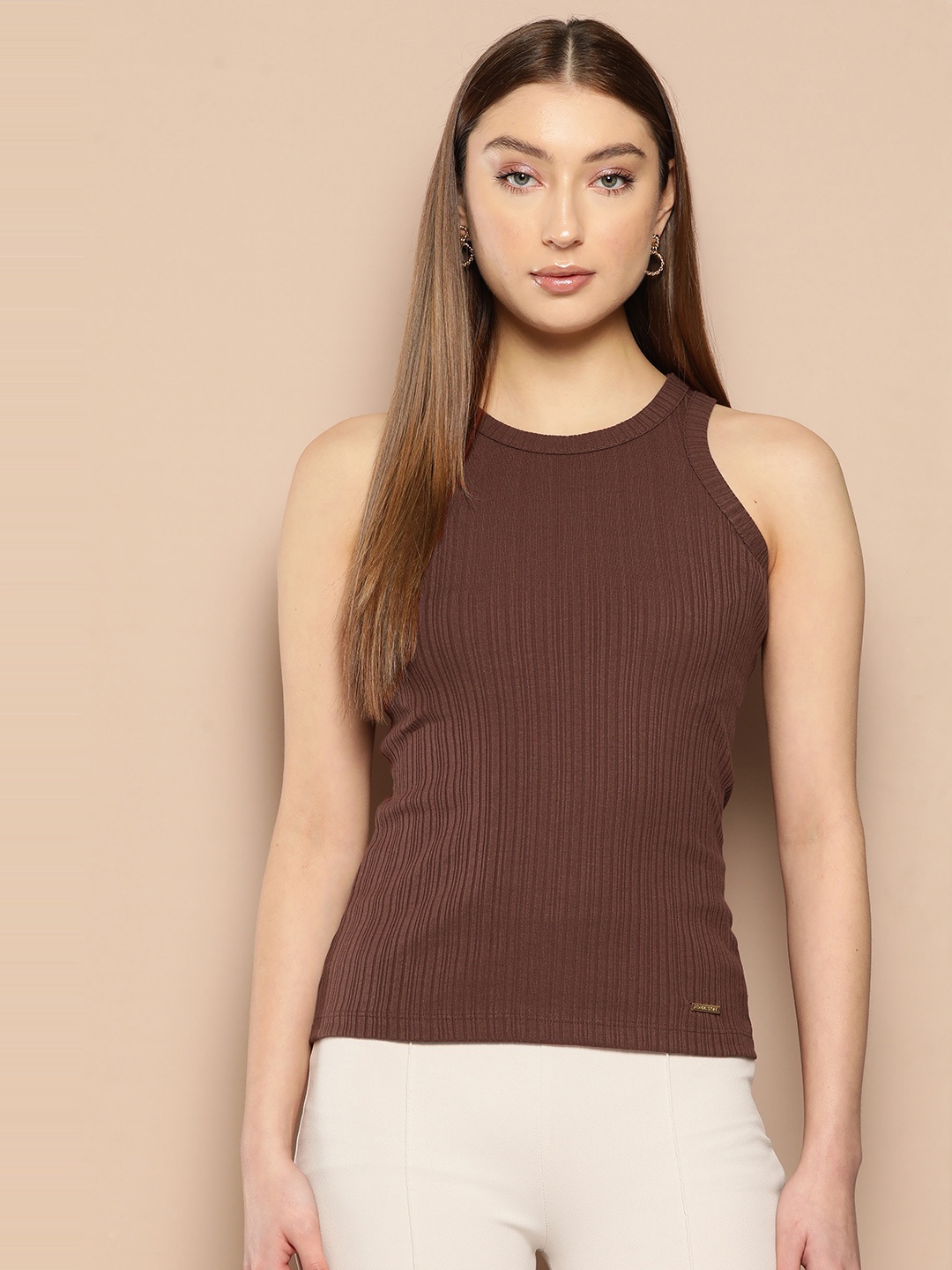 

Chemistry Ribbed Knit Tank Top, Brown