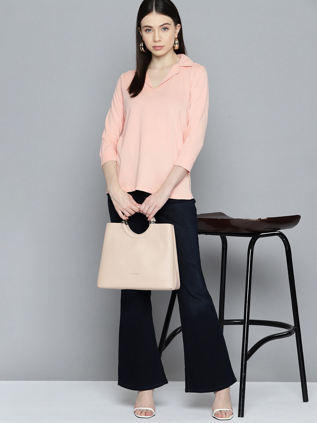 

Chemistry Cuban Collar Pure Cotton T-shirt, Peach