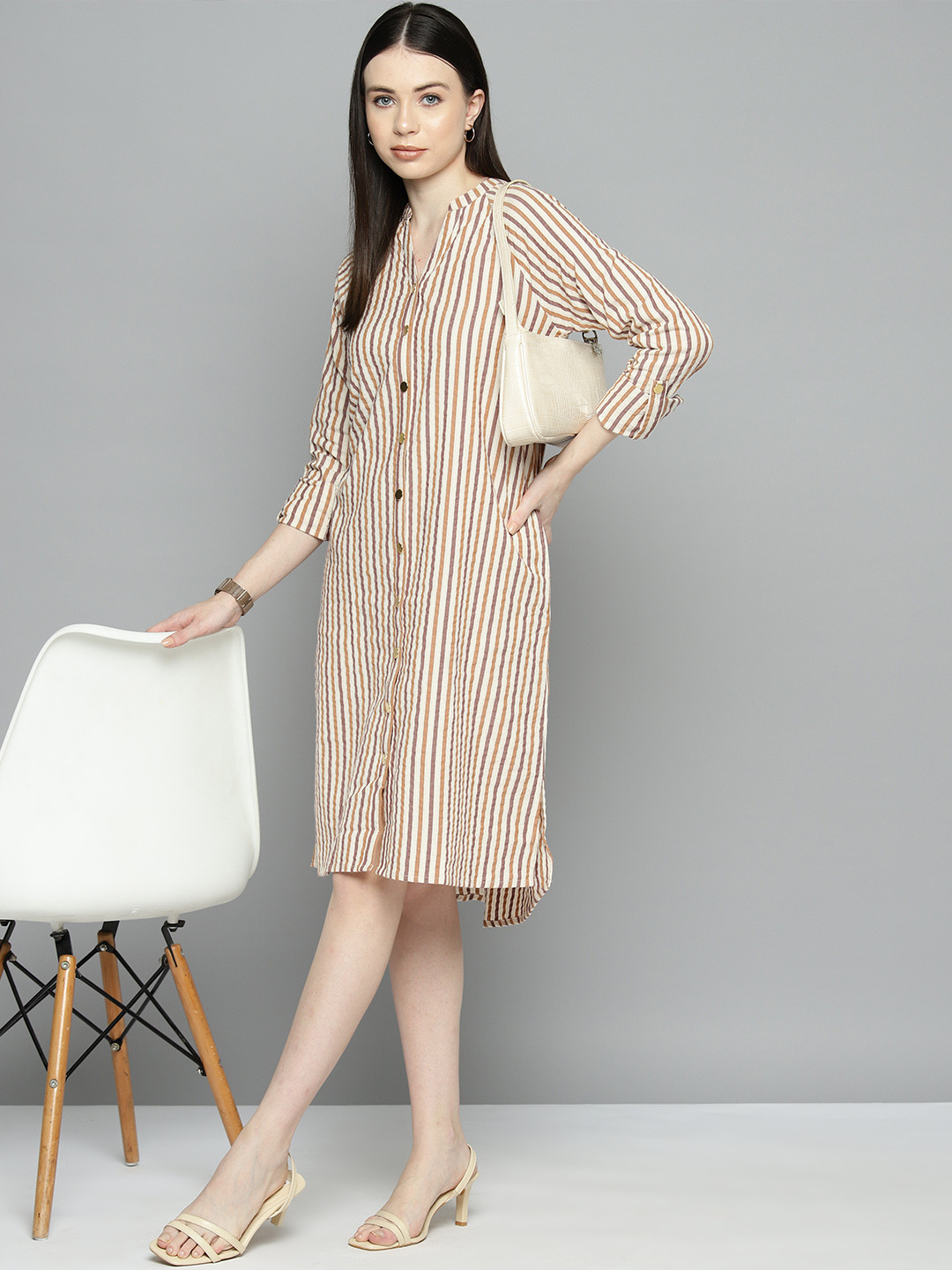 

Chemistry Pure Cotton Striped Shirt Dress, Off white