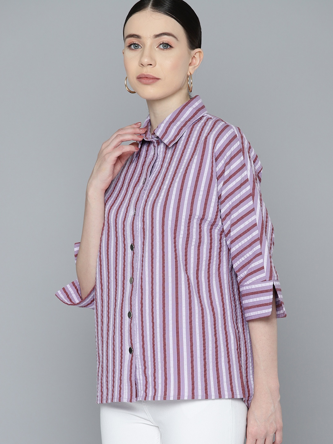 

Chemistry Women Striped Pure Cotton Casual Shirt, Lavender