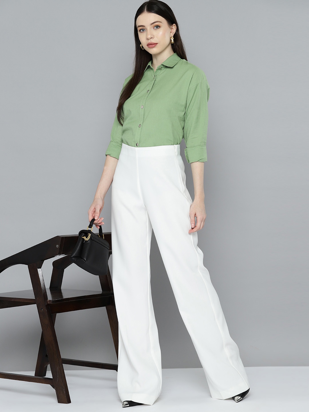 

Chemistry Longline Cotton-Linen Casual Shirt, Green