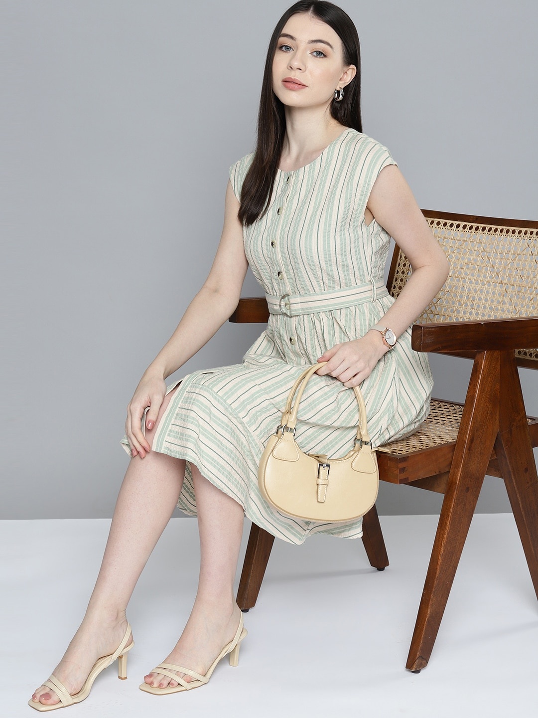

Chemistry Pure Cotton Striped A-Line Dress, Off white