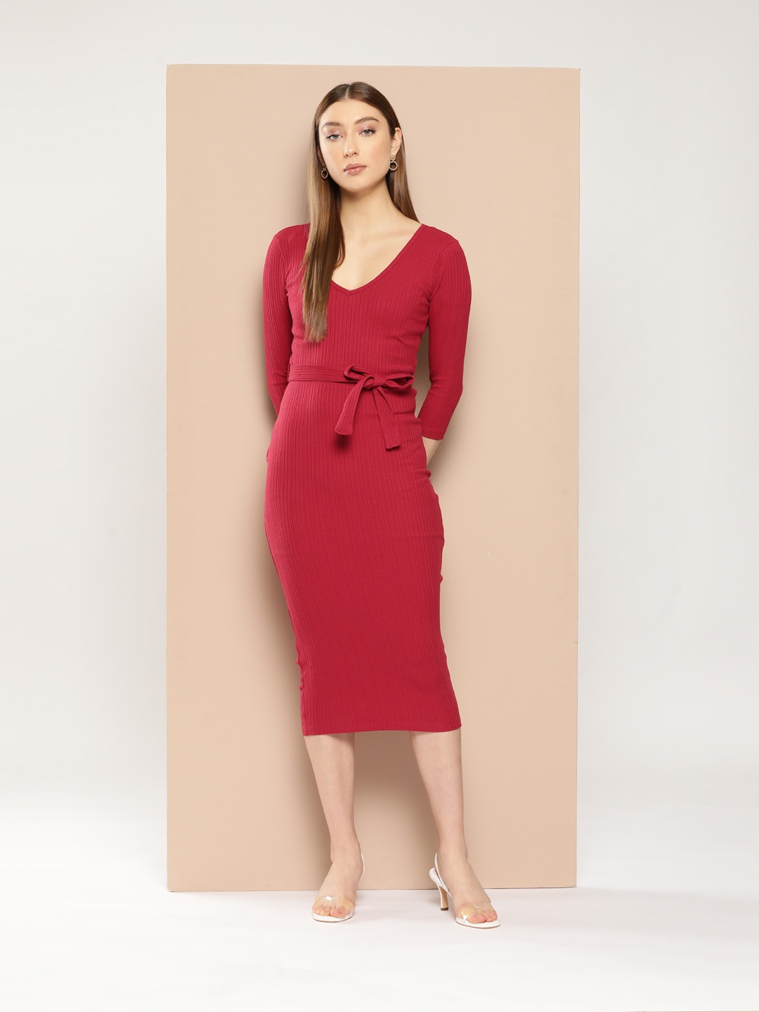 

Chemistry Ribbed Knitted Bodycon Midi Dress, Maroon