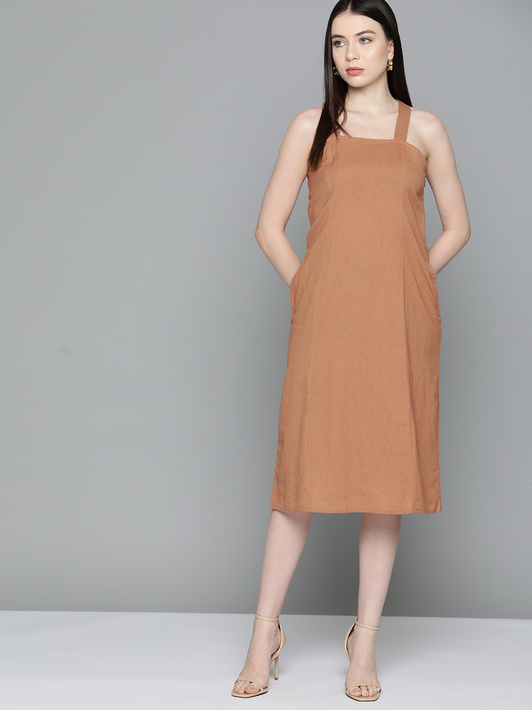

Chemistry Cotton Linen A-Line Midi Dress, Brown