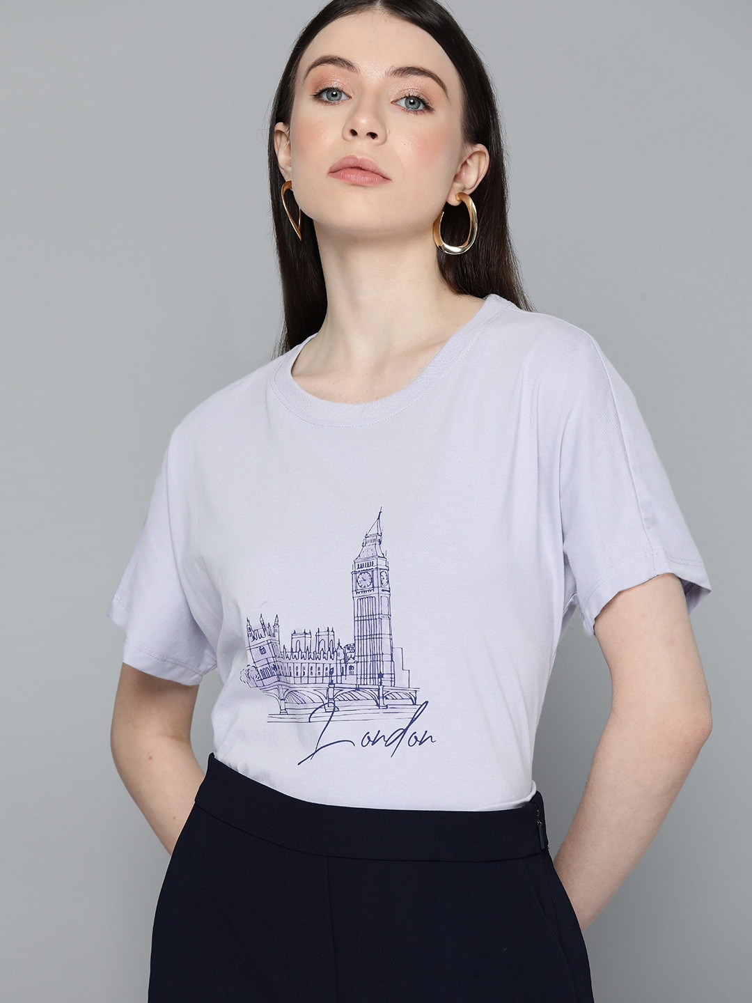 

Chemistry Printed Extended Sleeves Pure Cotton T-shirt, Lavender
