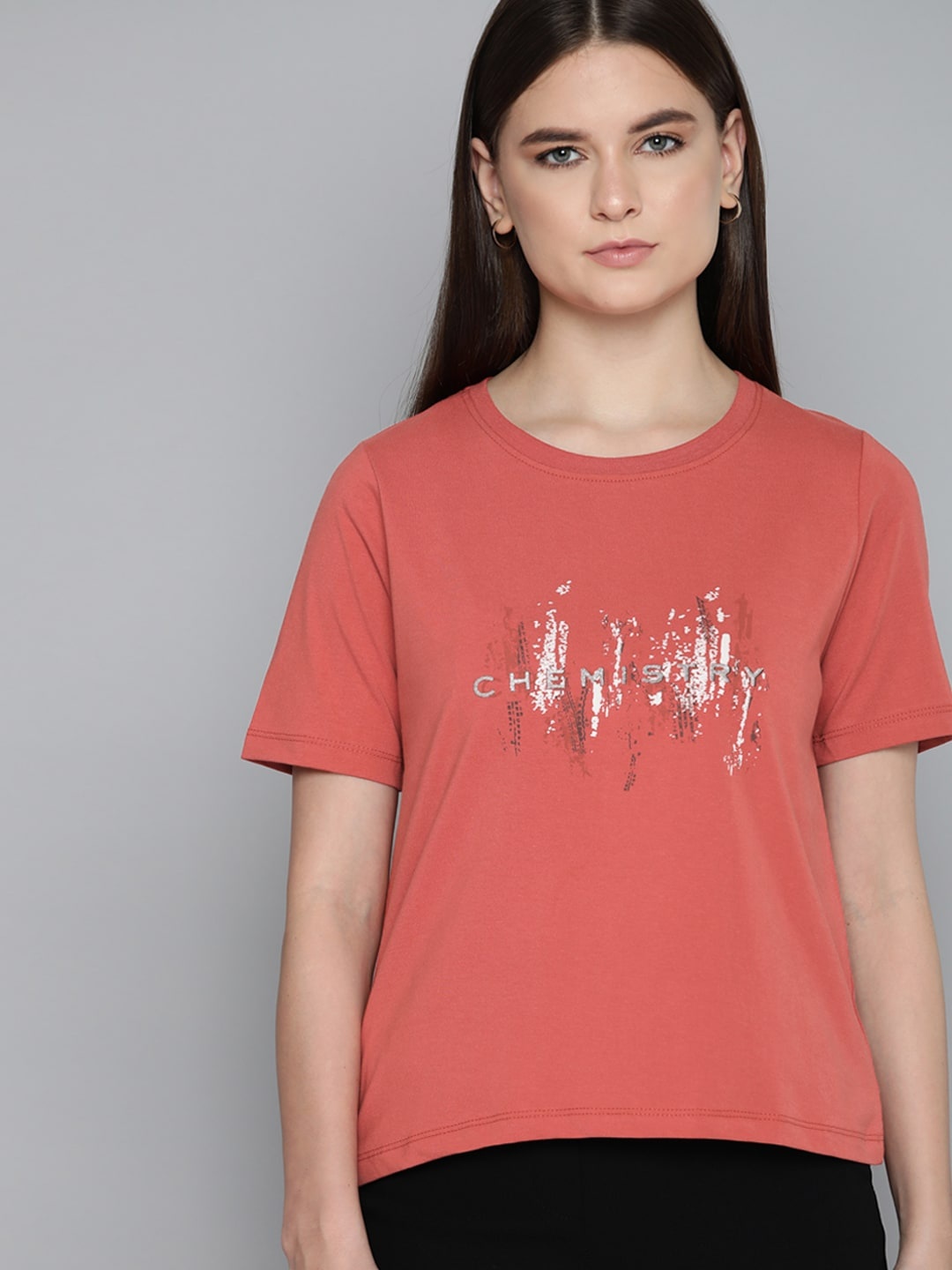 

Chemistry Abstract Printed Pure Cotton T-shirt with Brand Logo Detail, Rust