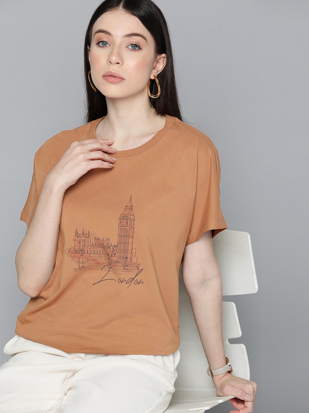 

Chemistry Printed Extended Sleeves Pure Cotton T-shirt, Mustard