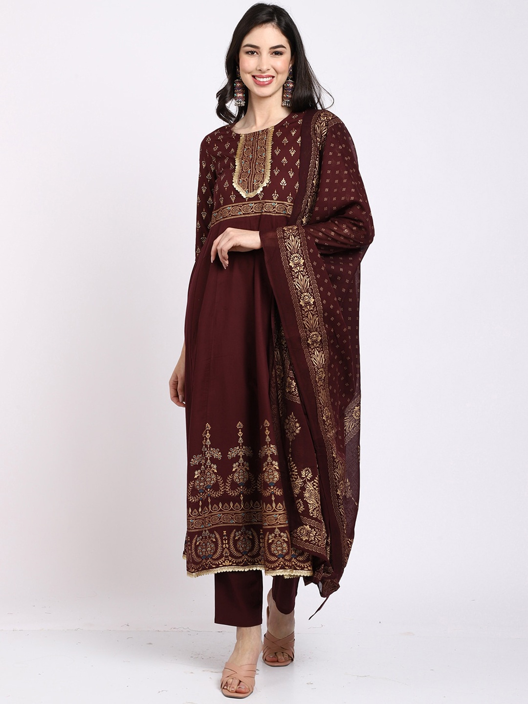 

Rajnandini Women Printed Gotta Patti Pure Cotton Kurta & Trouser With Dupatta, Brown