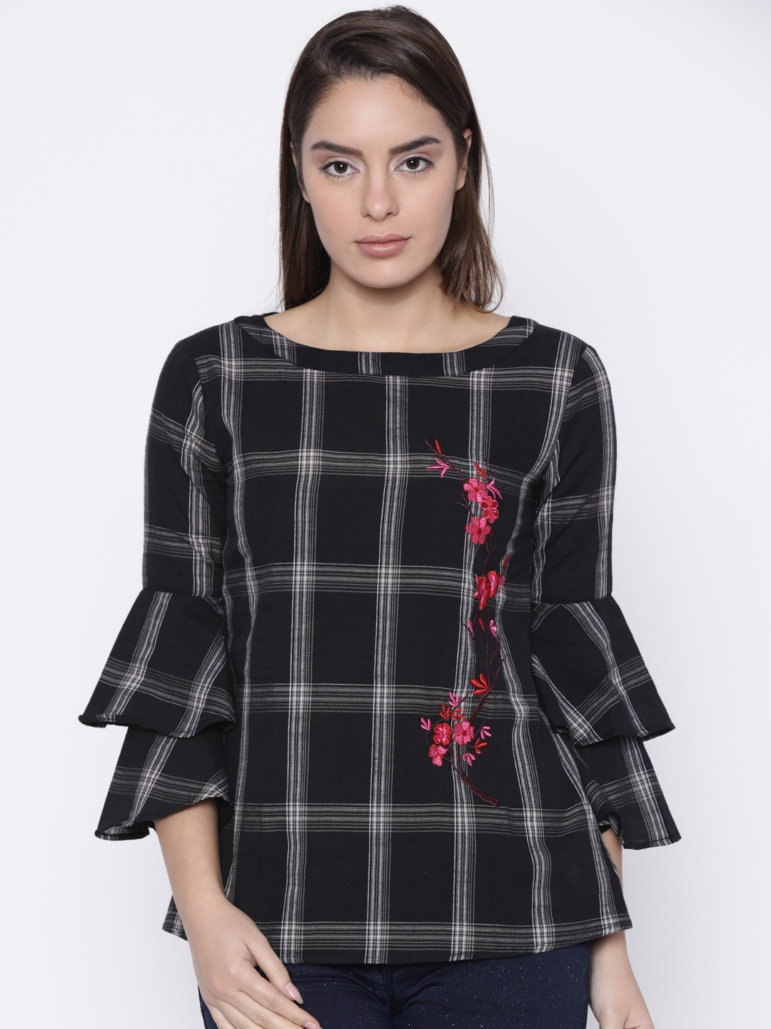 

Deal Jeans Women Black Checked Pure Cotton Top