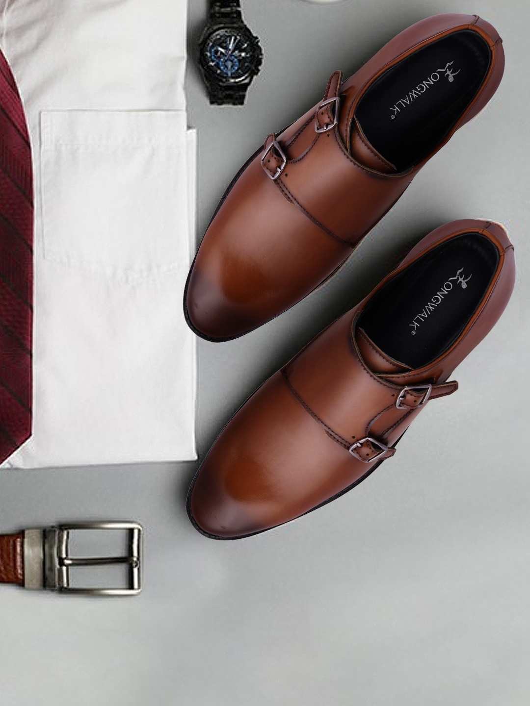 

Longwalk Men Buckle Formal Monk Shoes, Brown