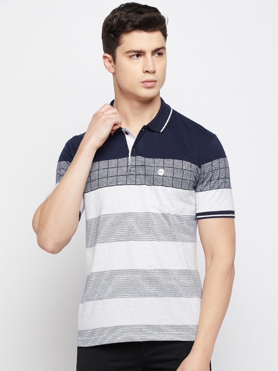 

Duke Men Striped Polo Collar Cotton T-shirt, Navy blue