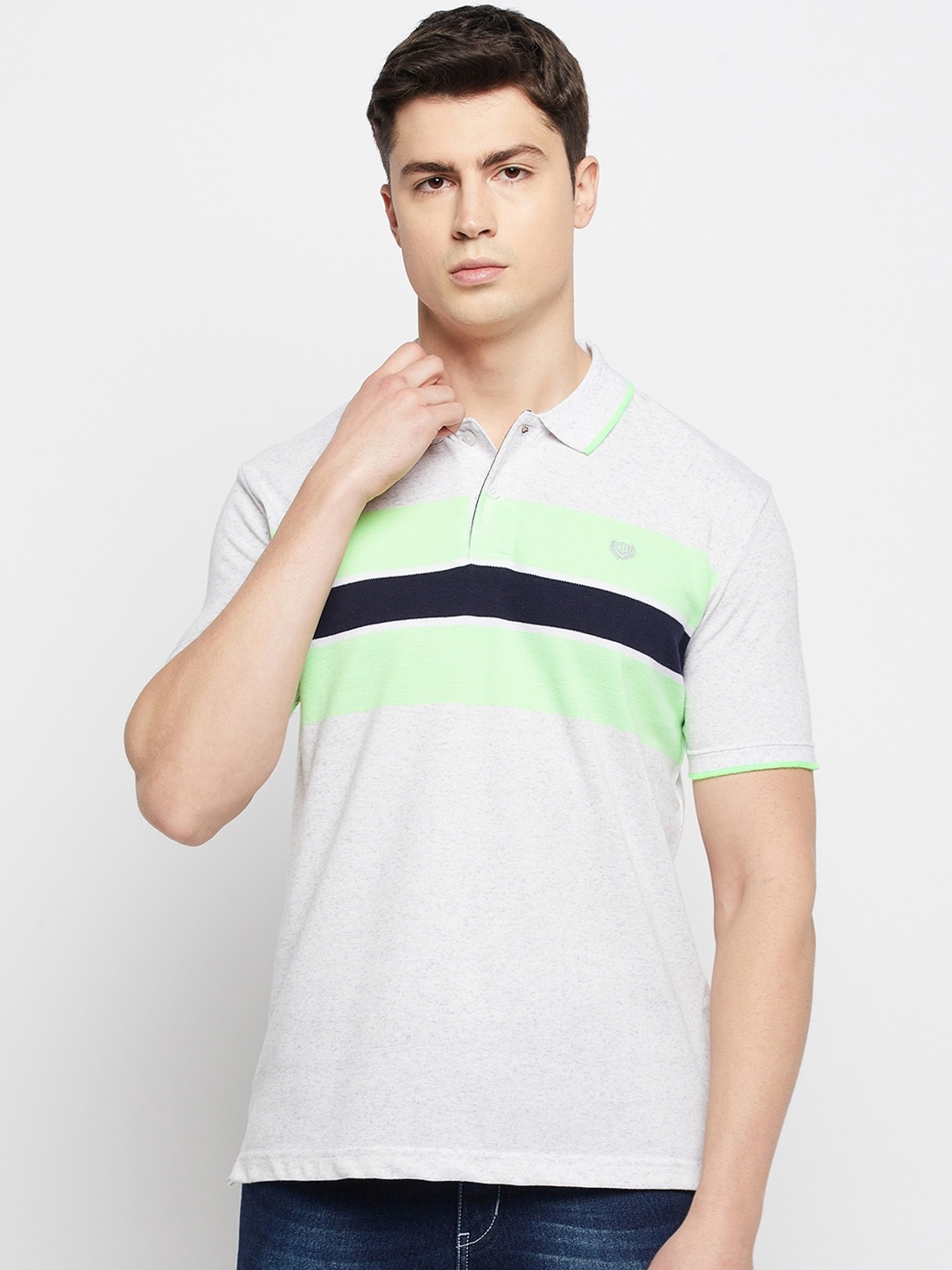 

Duke Men Colourblocked Polo Collar Slim Fit Cotton T-shirt, Off white
