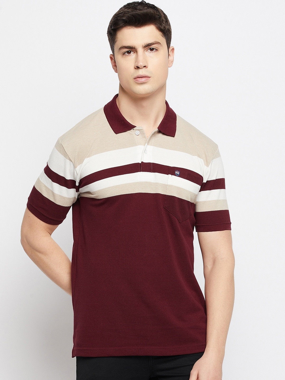 

Duke Men Striped Polo Collar Cotton T-shirt, Maroon