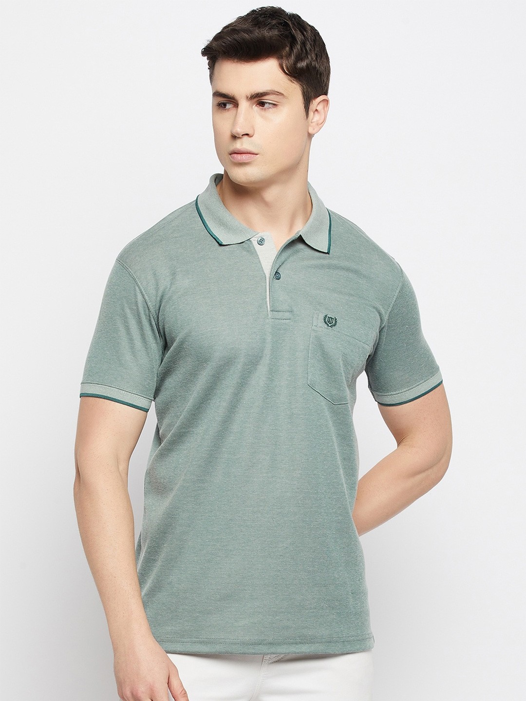 

Duke Men Green Polo Collar Cotton T-shirt