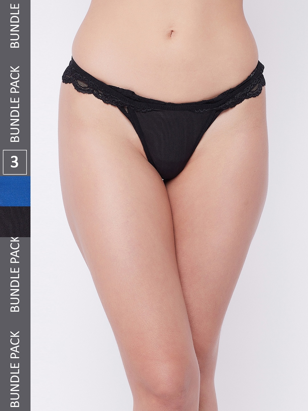 

SECRETS BY ZEROKAATA Women Pack Of 3 Assorted Self Design Microfibre Lace Thong Briefs