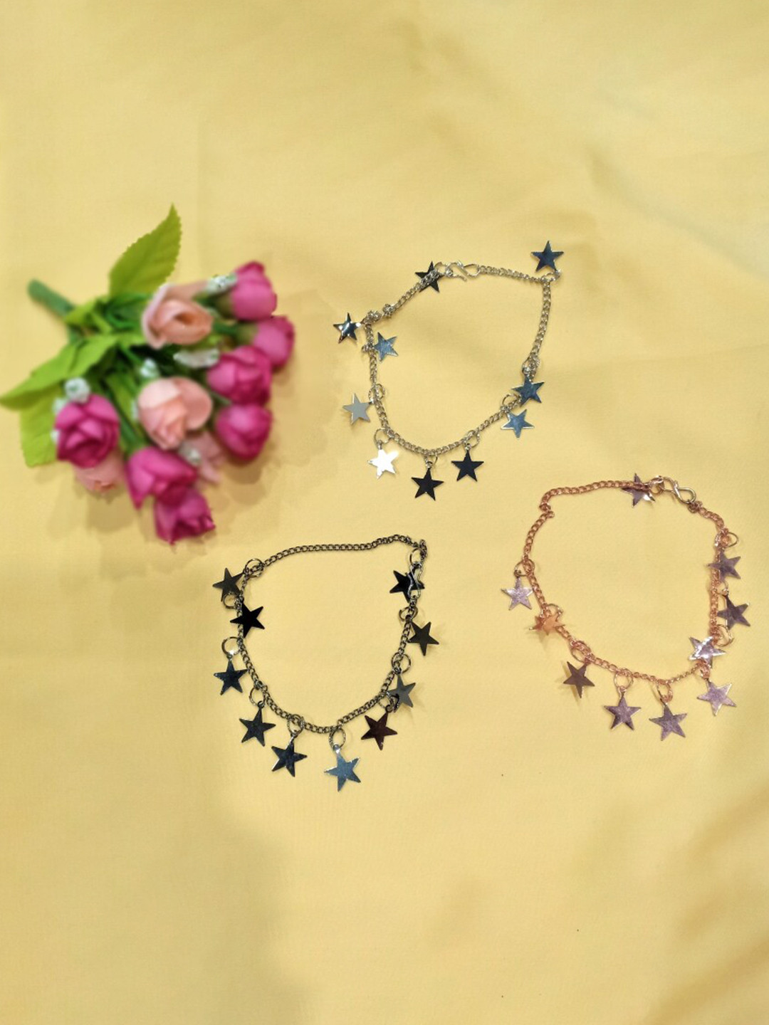 

FEMMIBELLA Women Set Of 3 Charm Bracelet, Black