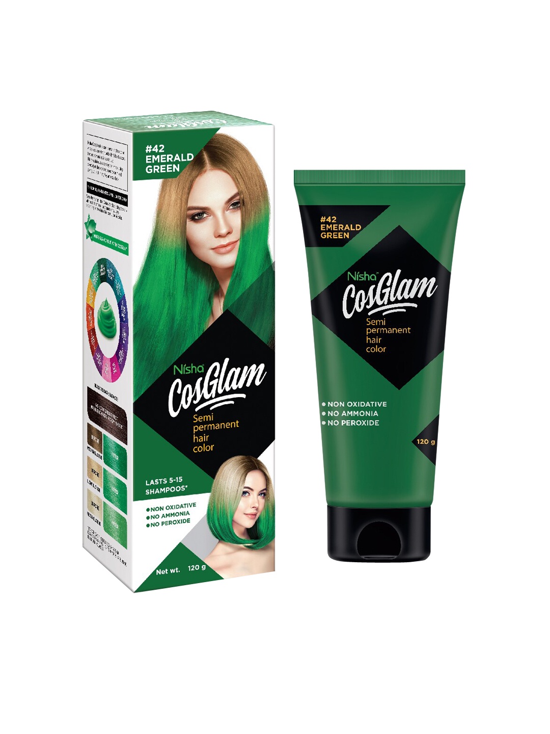 

Nisha CosGlam Semi Permanent Hair Color 120 g - Gerald 42, Green