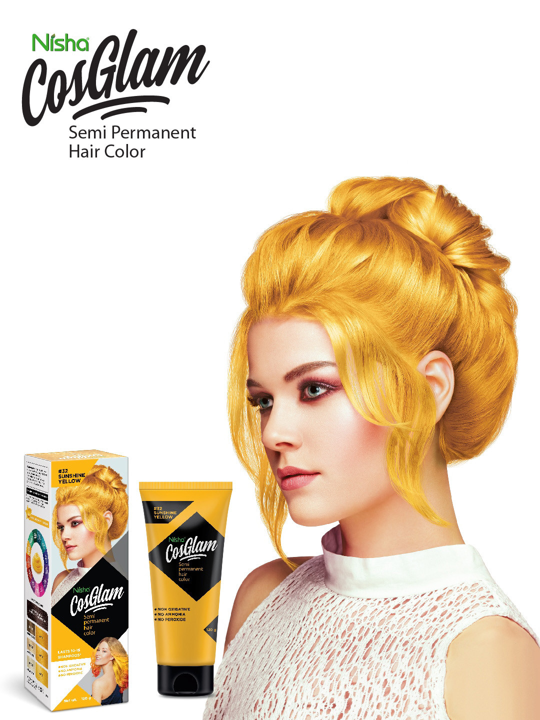 

Nisha CosGlam Semi Permanent Hair Color 120 g - Sunshine Yellow 32