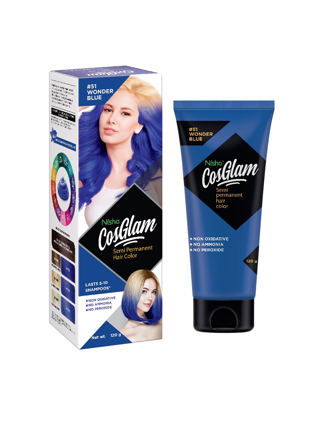 

Nisha CosGlam Semi-Permanent Hai Color 120 g - Wonder Blue 61