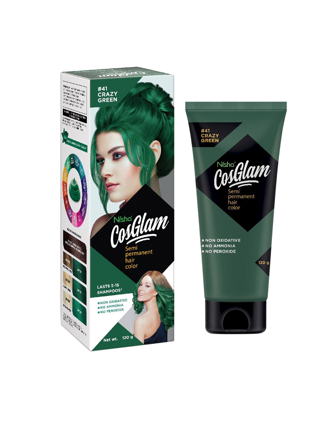 

Nisha CosGlam Semi Permanent Hair Color 120 g - Crazy Green 41