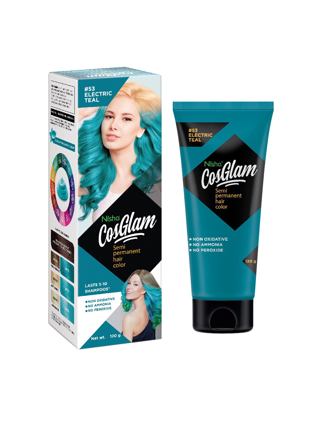 

Nisha CosGlam Semi-Permanent Hair Color 120 g - Electric Teal 53