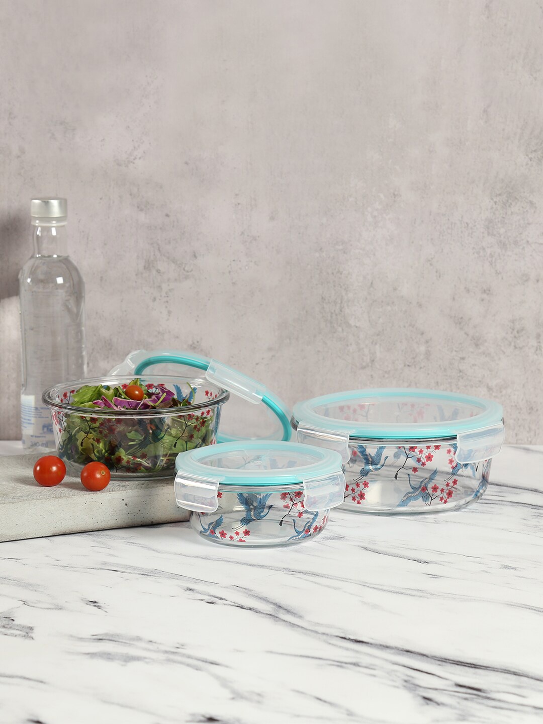 

India Circus by Krsnaa Mehta Transparent 3 Pcs Printed Glass Containers 390ml 640ml 970ml