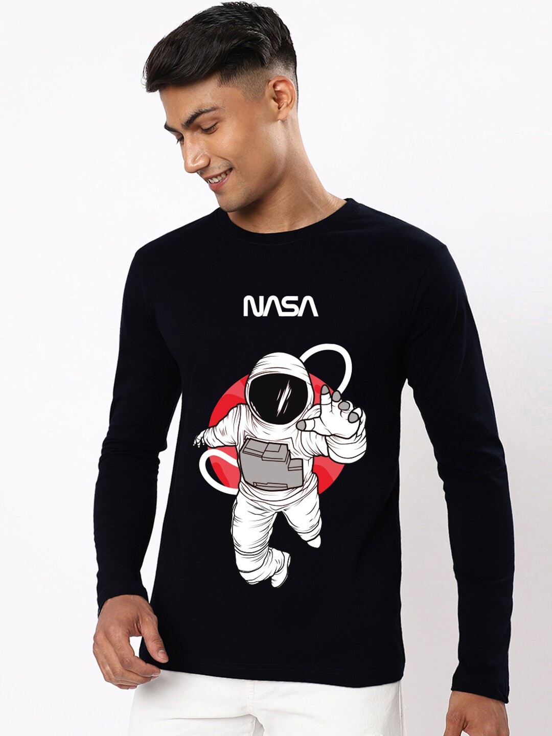 

Bewakoof Men Nasa Printed Long Sleeve Cotton T-shirt, Black