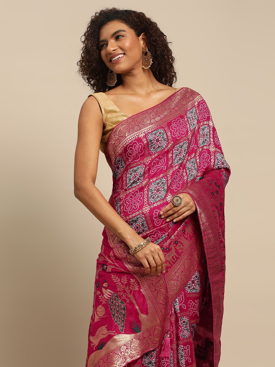 

APPLIX STYLE Woven Design Ethnic Motifs Zari Pure Silk Banarasi Saree, Pink