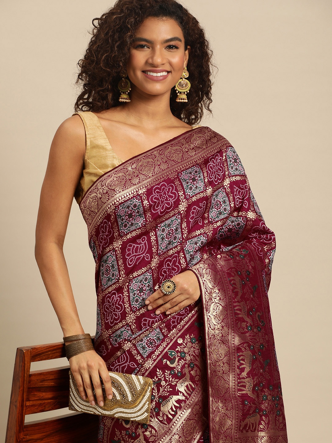 

APPLIX STYLE Woven Design Ethnic Motifs Zari Pure Silk Banarasi Saree, Maroon