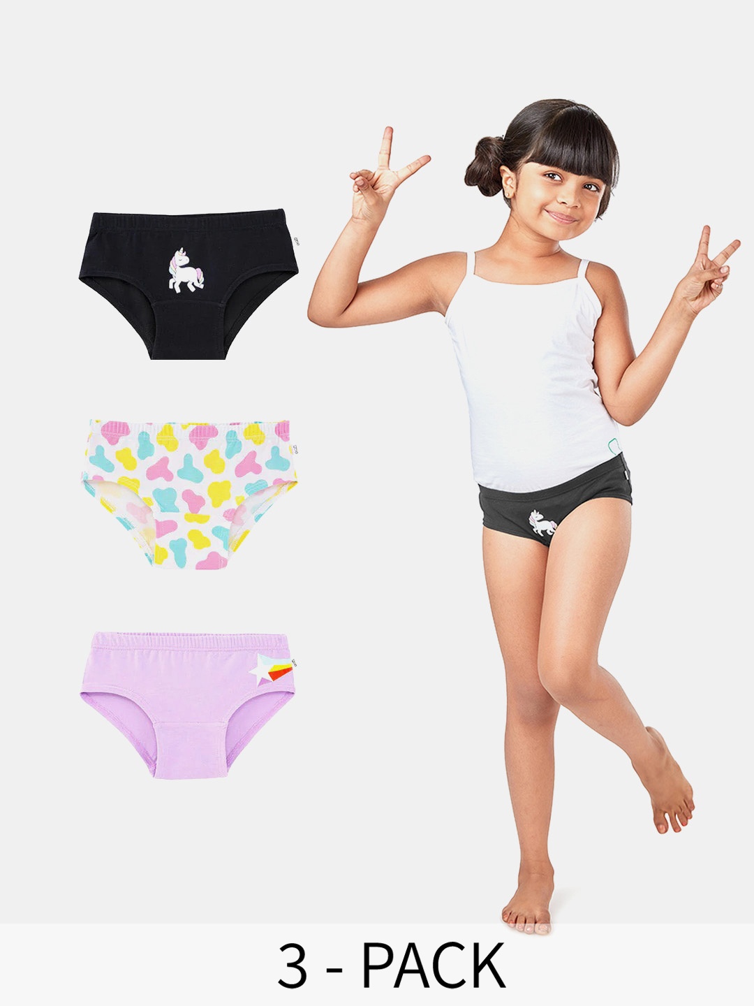 

You Got Plan B Girls Pack of 3 Printed Hipster Briefs, Navy blue