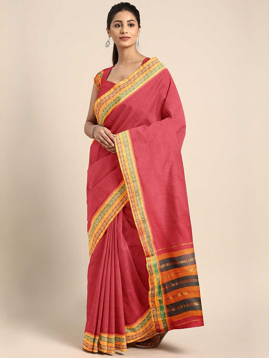 

Pavechas Zari Pure Cotton Venkatgiri Saree, Red