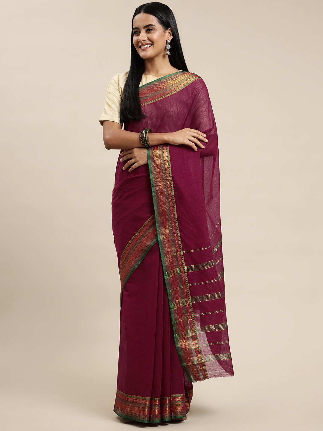 

Pavechas Zari Pure Cotton Venkatgiri Saree, Maroon