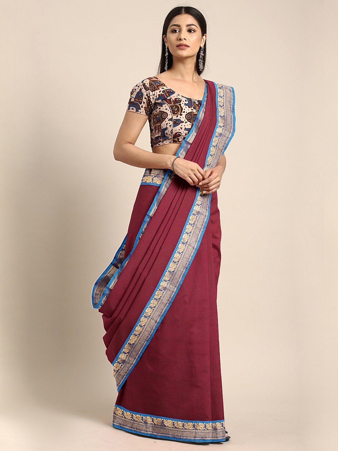

Pavechas Zari Pure Cotton Venkatgiri Saree, Maroon