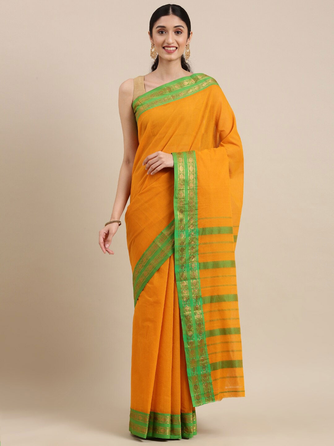 

Pavechas Zari Pure Cotton Chanderi Saree, Gold