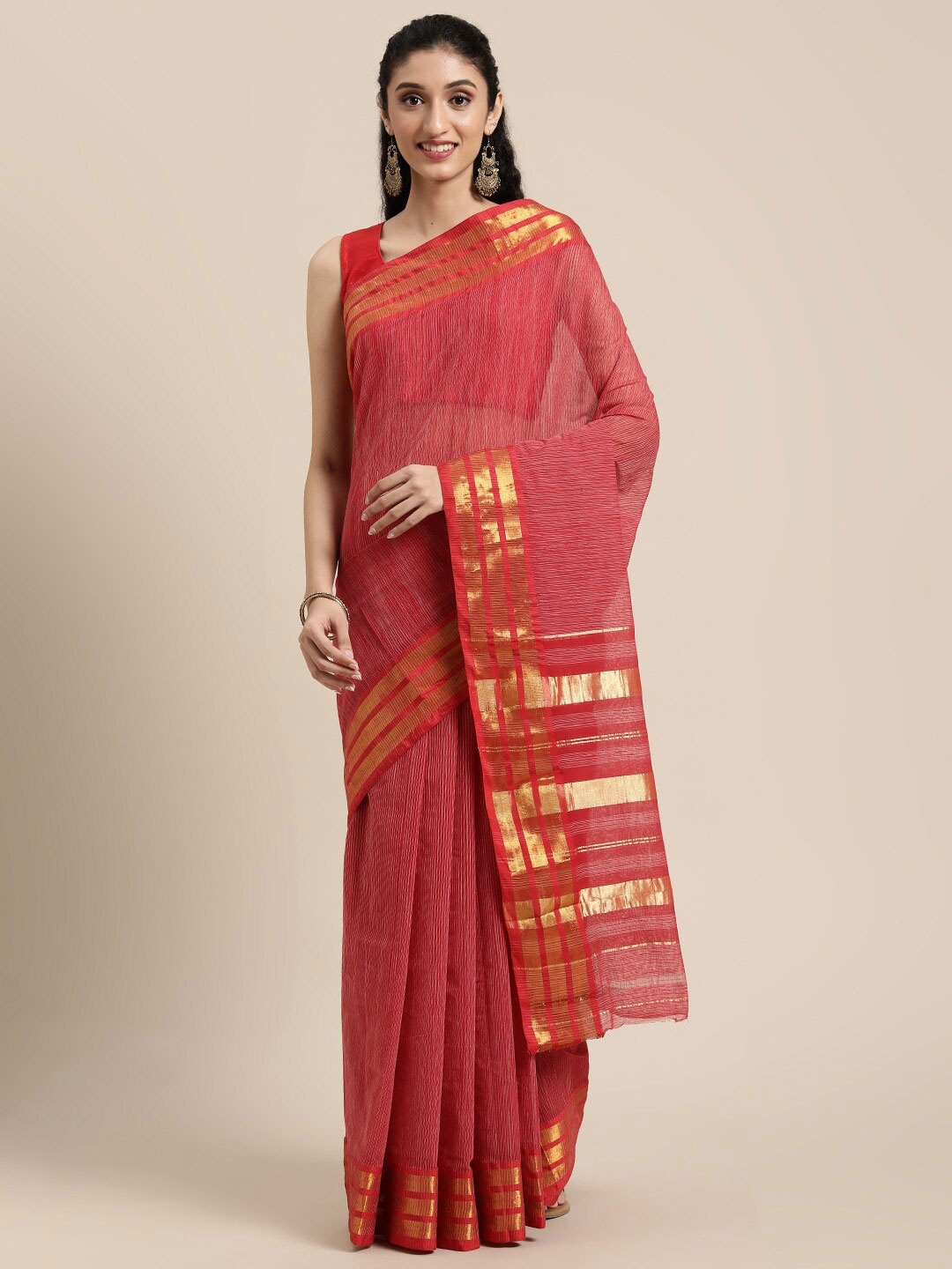 

Pavechas Woven Design Zari Pure Cotton Venkatgiri Saree, Red