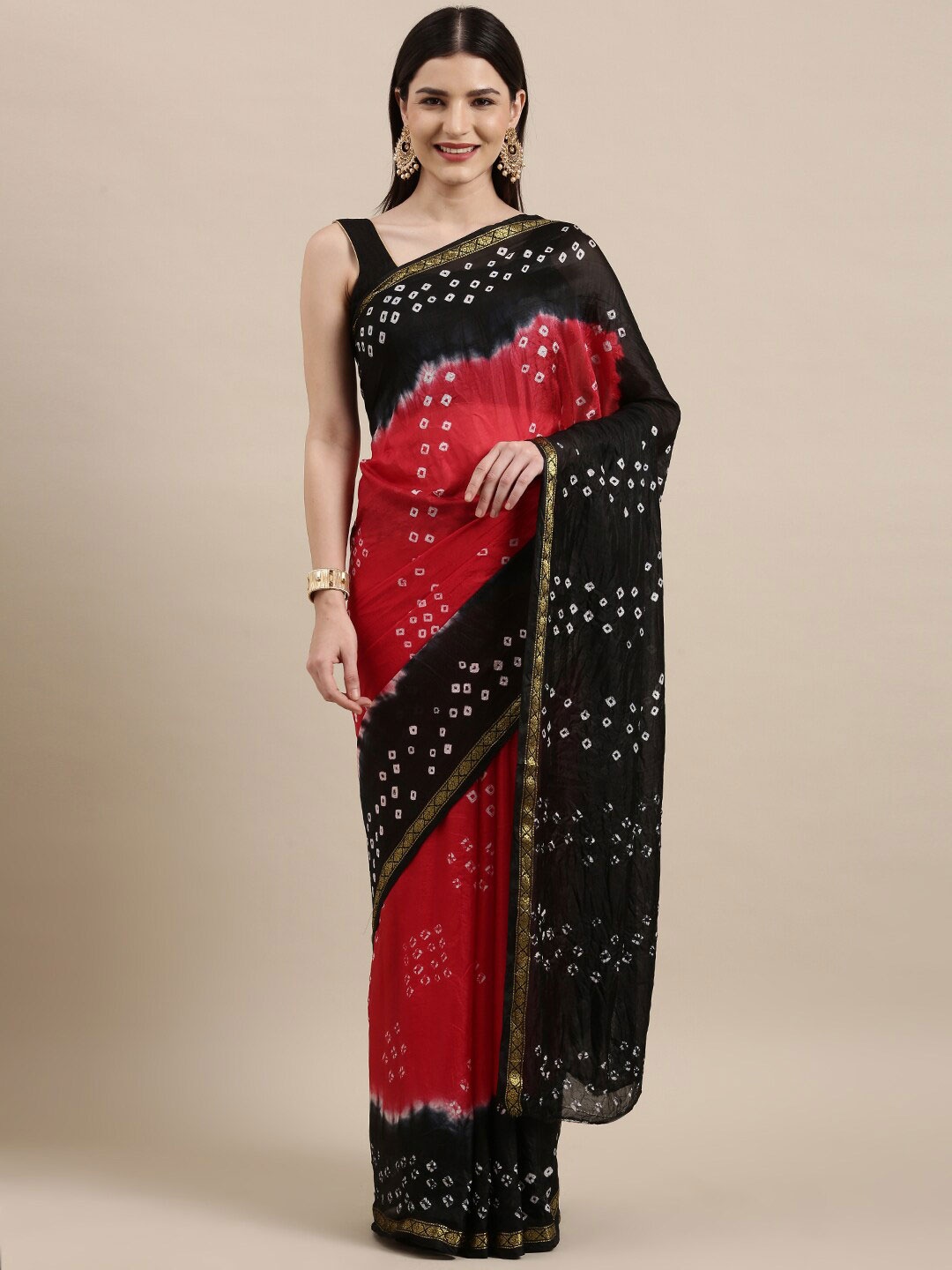 

Pavechas Bandhani Zari Bandhani Saree, Red