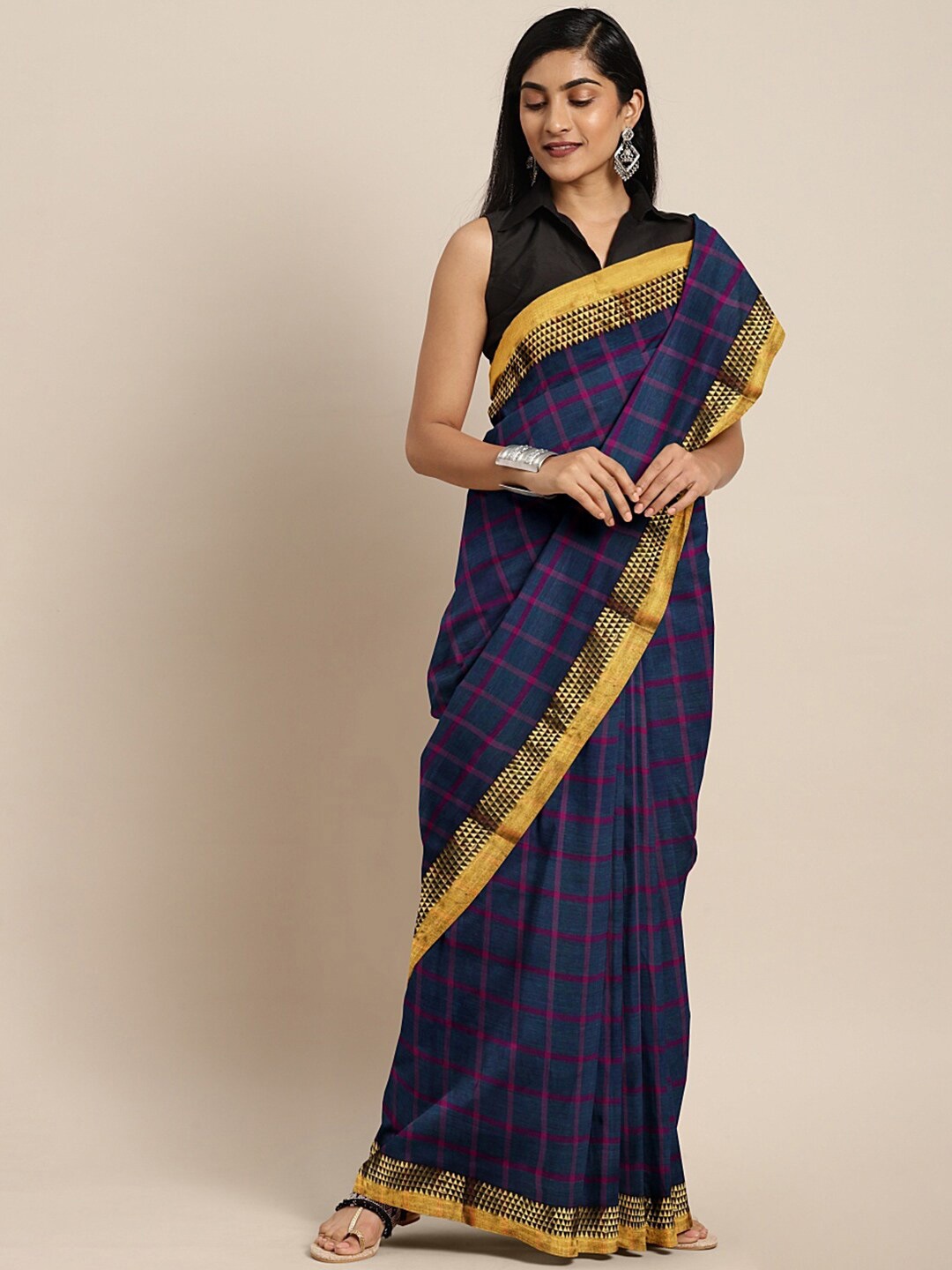 

Pavechas Checked Zari Pure Cotton Venkatgiri Saree, Purple