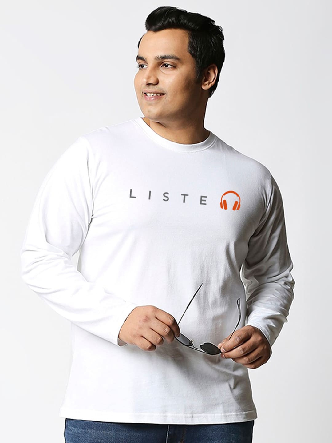 

Bewakoof Plus Men Plus Size Keep Listening Typography Printed Cotton T-shirt, White
