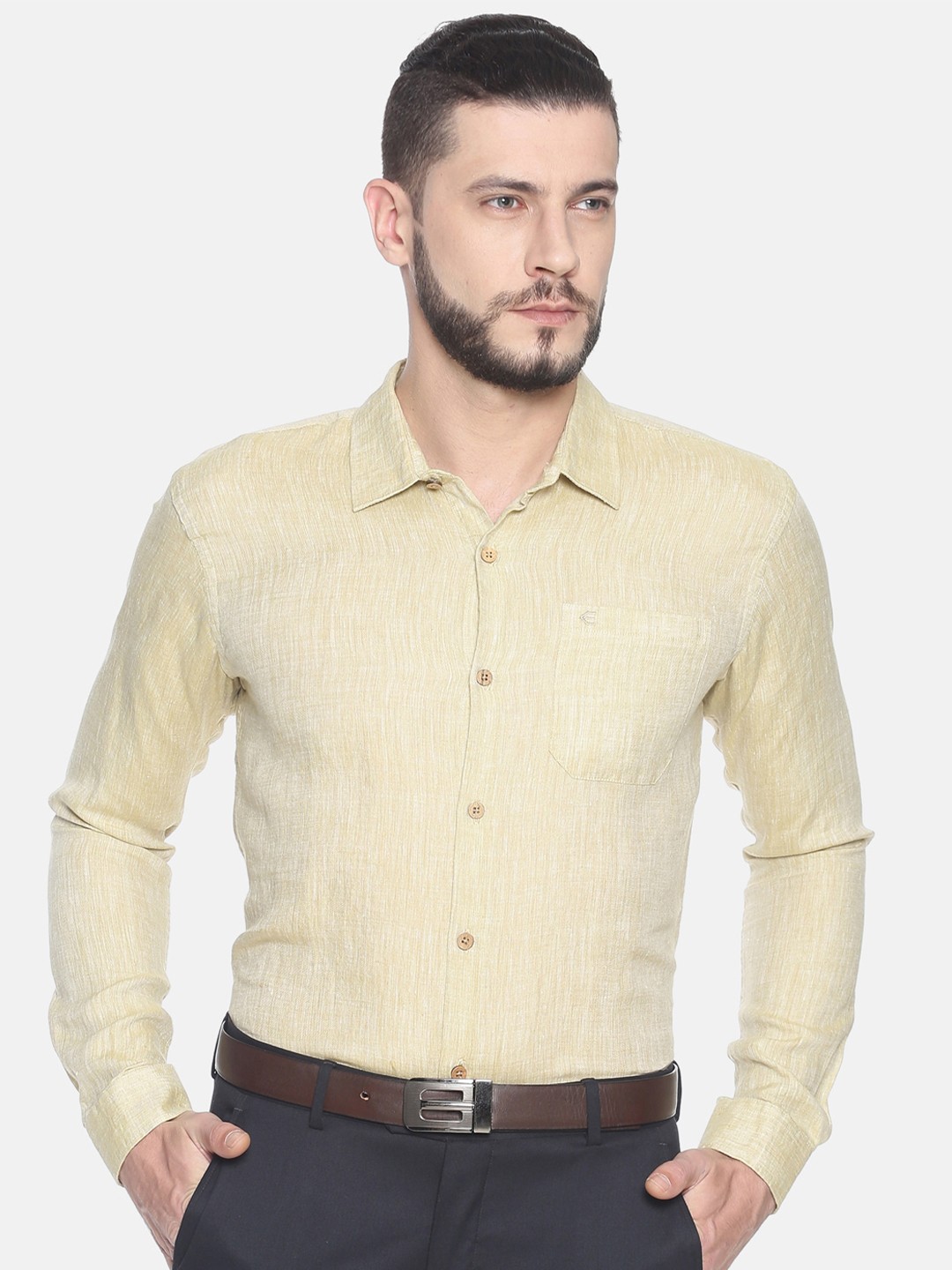 

Ecentric Regular Fit Eco-Friendly Hemp Full Sleeve Sustainable Shirt, Beige