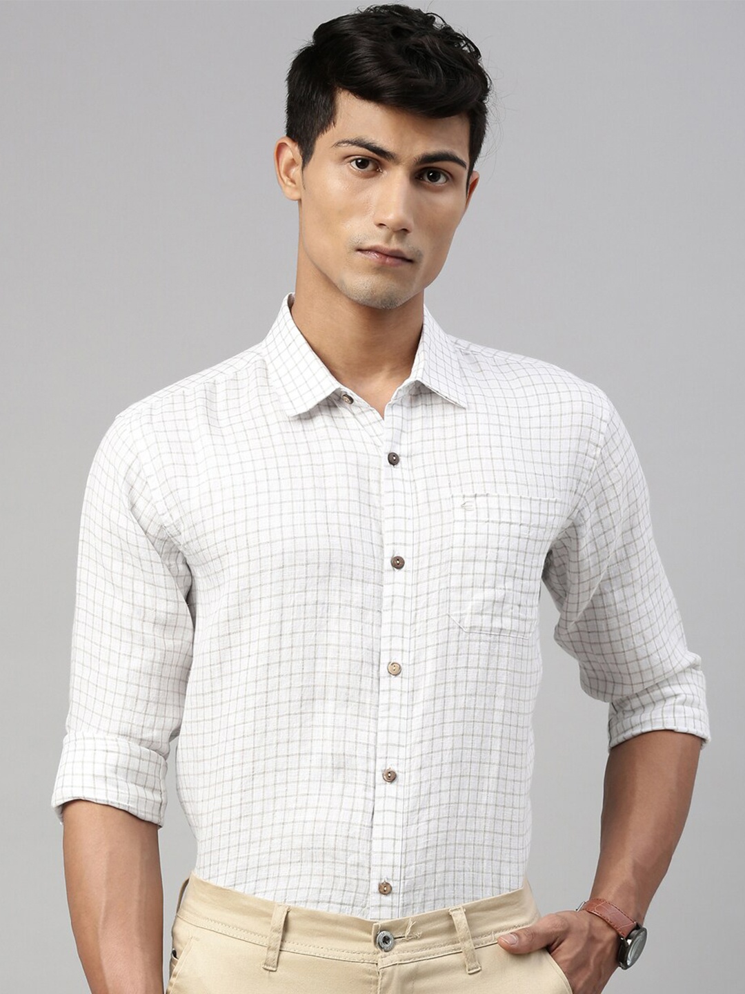 

Men White Grid Tattersall Checked Full Sleeve Hemp Sustainable Shirt