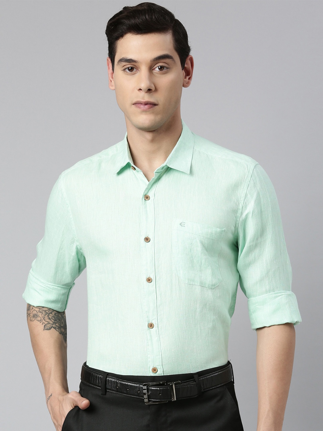 

Ecentric Men Hemp Formal Sustainable Shirt, Sea green