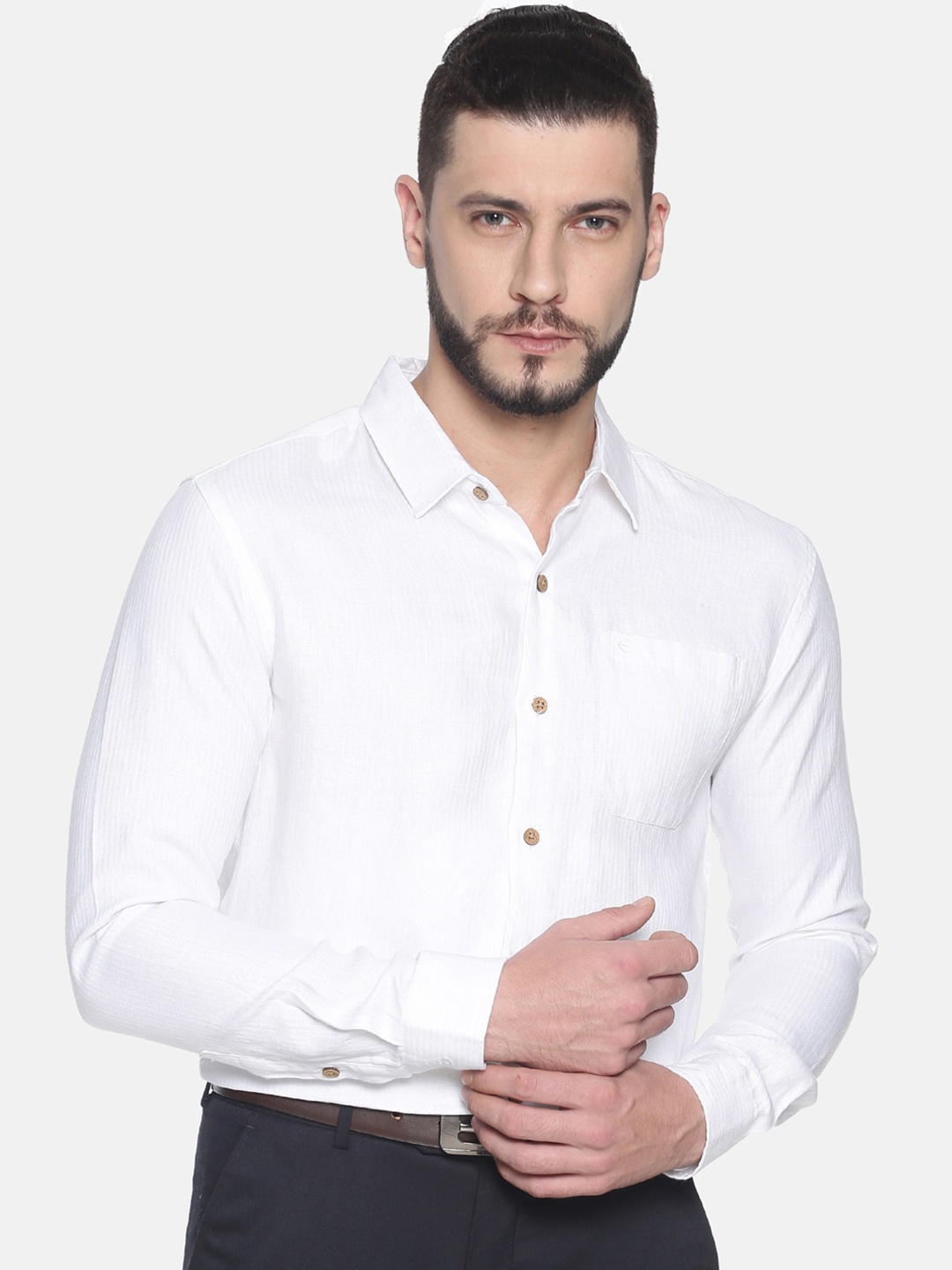 

Ecentric Men Hemp Semi-Formal Shirt, White