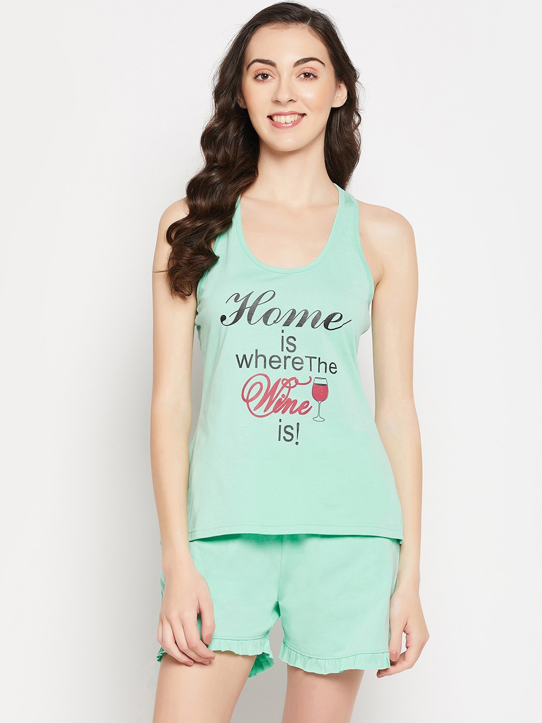 

Clovia Women Printed Night suit, Green